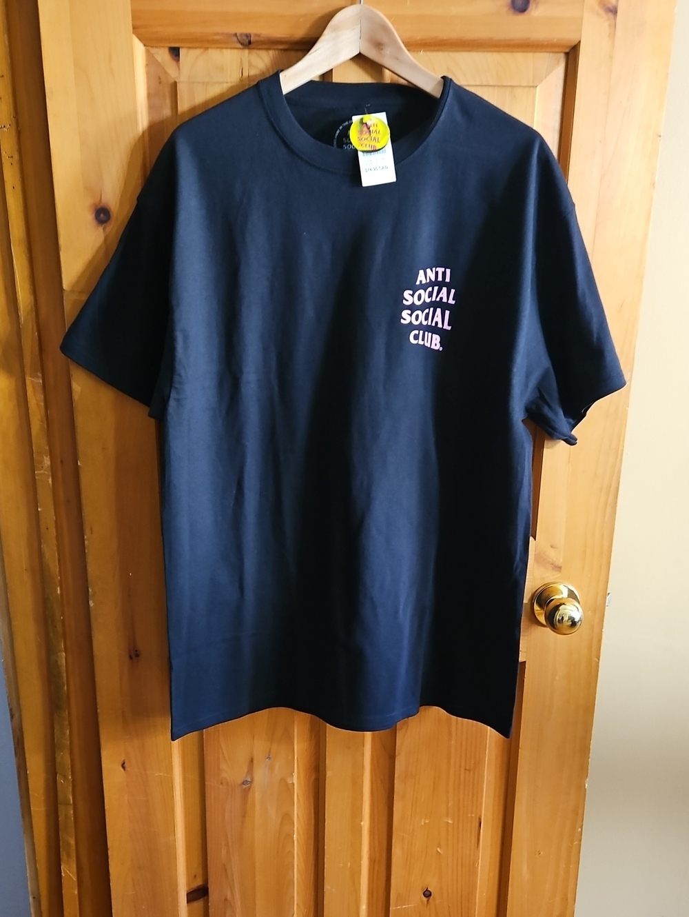 Anti Social Social Club Black T‑Shirt with Pink Chest Logo